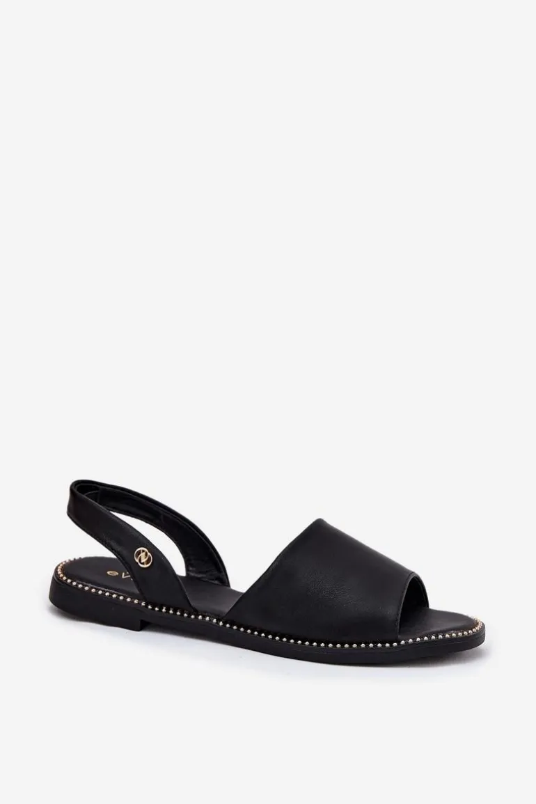 Sandały Damskie Na Płaskim Obcasie Eko Skórzane Czarne Dereka