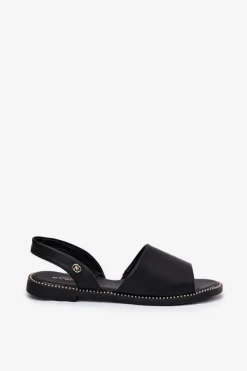 Sandały Damskie Na Płaskim Obcasie Eko Skórzane Czarne Dereka