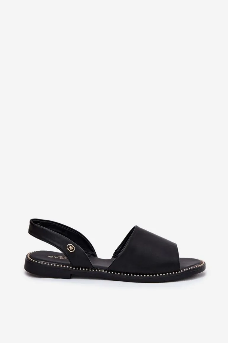 Sandały Damskie Na Płaskim Obcasie Eko Skórzane Czarne Dereka