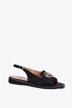 Sandały Damskie Na Płaskim Obcasie Z Ozdobą S.Barski KV51-002 Czarne