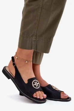 Sandały Damskie Na Płaskim Obcasie Z Ozdobą S.Barski KV51-002 Czarne