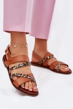 Sandały Damskie Na Płaskim Obcasie Z Paskami Panterka Sergio Leone SK086H Camel