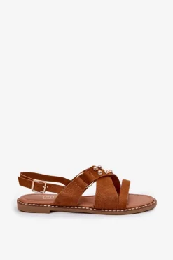 Sandały Damskie Na Płaskim Obcasie Ze Złotymi Ćwiekami Camel Zanira