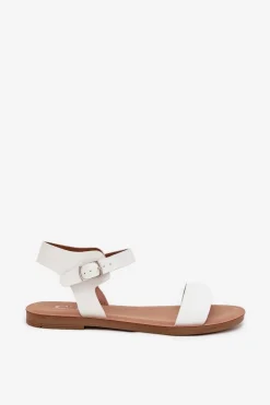 Sandały Damskie Na Płaskim Obcasie Eko Skórzane Białe Kivara