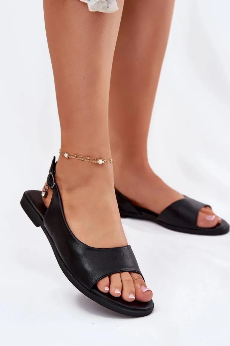 Sandały Damskie Na Płaskim Obcasie Czarne Weanise