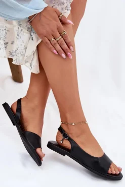 Sandały Damskie Na Płaskim Obcasie Czarne Weanise