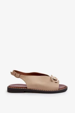 Sandały Damskie Na Płaskim Obcasie Z Ozdobą Beżowe Loraeleh