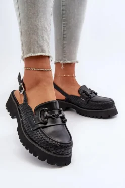 Sandały Damskie Na Płaskim Obcasie Z Ozdobą Czarne D&A MR38-656