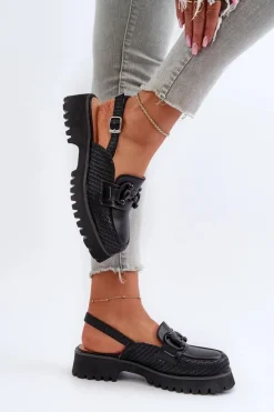 Sandały Damskie Na Płaskim Obcasie Z Ozdobą Czarne D&A MR38-656