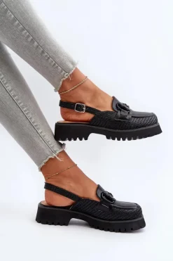 Sandały Damskie Na Płaskim Obcasie Z Ozdobą Czarne D&A MR38-656