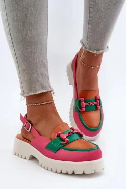 Sandały Damskie Na Płaskim Obcasie Z Ozdobą Pomarańczowe D&A MR38-656