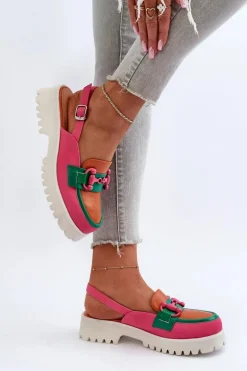 Sandały Damskie Na Płaskim Obcasie Z Ozdobą Pomarańczowe D&A MR38-656