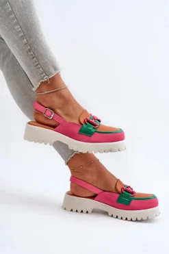 Sandały Damskie Na Płaskim Obcasie Z Ozdobą Pomarańczowe D&A MR38-656