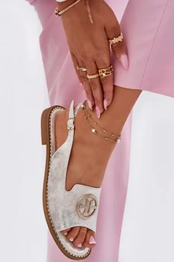 Sandały Damskie Na Płaskim Obcasie Z Ozdobą S.Barski KV51-002 Srebrne