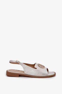 Sandały Damskie Na Płaskim Obcasie Z Ozdobą S.Barski KV51-002 Srebrne