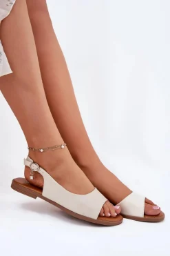 Sandały Damskie Na Płaskim Obcasie Beżowe Weanise