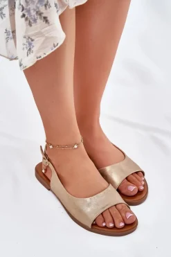 Sandały Damskie Na Płaskim Obcasie Złote Weanise