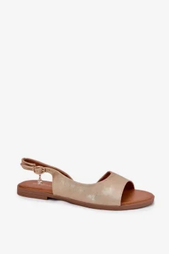 Sandały Damskie Na Płaskim Obcasie Złote Weanise