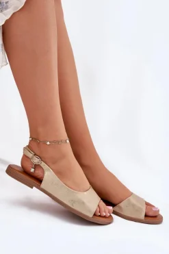 Sandały Damskie Na Płaskim Obcasie Złote Weanise
