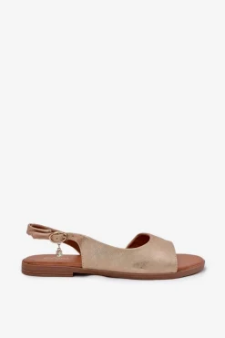 Sandały Damskie Na Płaskim Obcasie Złote Weanise