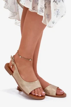 Sandały Damskie Na Płaskim Obcasie Złote Weanise