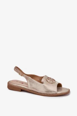 Sandały Damskie Na Płaskim Obcasie Z Ozdobą S.Barski KV51-002 Złote