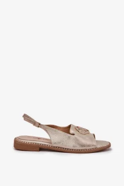 Sandały Damskie Na Płaskim Obcasie Z Ozdobą S.Barski KV51-002 Złote