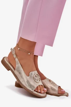 Sandały Damskie Na Płaskim Obcasie Z Ozdobą S.Barski KV51-002 Złote