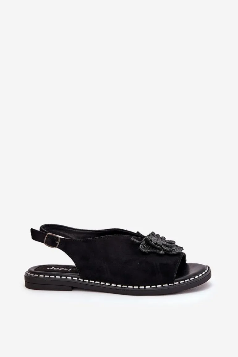 Sandały Damskie Na Płaskim Obcasie Z Ozdobą Czarne Setorina