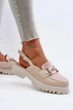 Sandały Damskie Na Płaskim Obcasie Z Ozdobą Beżowe D&A MR38-656