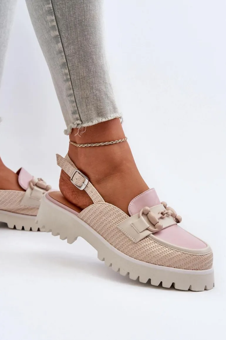 Sandały Damskie Na Płaskim Obcasie Z Ozdobą Beżowe D&A MR38-656