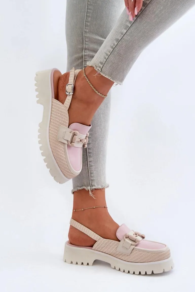 Sandały Damskie Na Płaskim Obcasie Z Ozdobą Beżowe D&A MR38-656