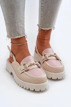 Sandały Damskie Na Płaskim Obcasie Z Ozdobą Beżowe D&A MR38-656