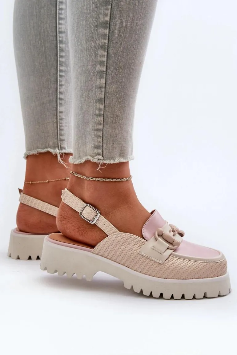 Sandały Damskie Na Płaskim Obcasie Z Ozdobą Beżowe D&A MR38-656