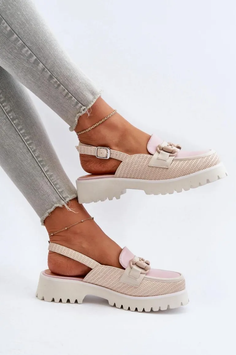 Sandały Damskie Na Płaskim Obcasie Z Ozdobą Beżowe D&A MR38-656