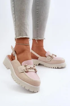 Sandały Damskie Na Płaskim Obcasie Z Ozdobą Beżowe D&A MR38-656