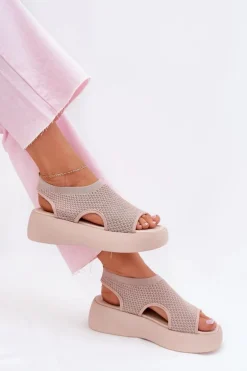 Sandały Damskie Na Platformie Beżowe Kavira