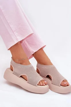 Sandały Damskie Na Platformie Beżowe Kavira