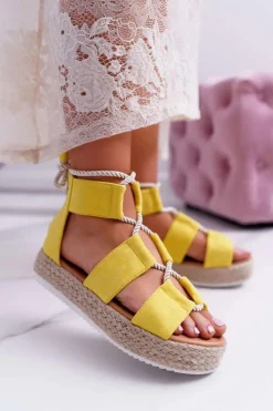 Sandały Damskie na Platformie Zamszowe Żółte Ergola