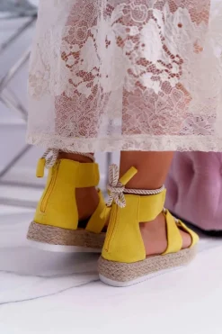 Sandały Damskie na Platformie Zamszowe Żółte Ergola