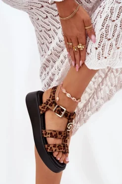 Sandały Damskie Na Platformie Ze Złotym Detalem Panterka Fevire