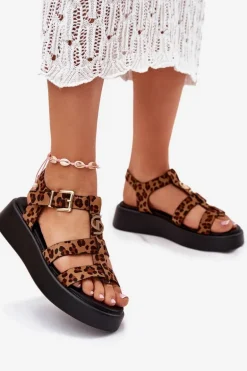Sandały Damskie Na Platformie Ze Złotym Detalem Panterka Fevire