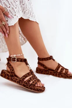 Sandały Damskie Na Platformie Ze Złotym Detalem Panterka Kartia