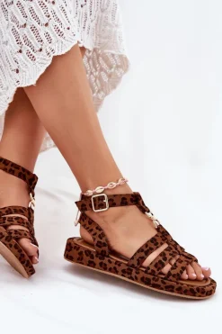 Sandały Damskie Na Platformie Ze Złotym Detalem Panterka Kartia