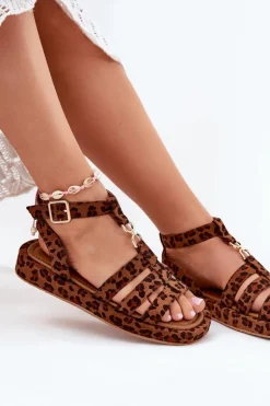 Sandały Damskie Na Platformie Ze Złotym Detalem Panterka Kartia