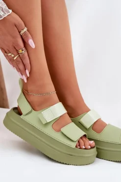 Sandały Damskie Na Platformie Z Rzepami Zielone Nitepira