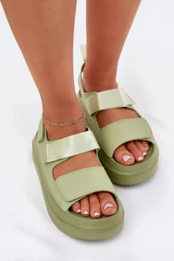 Sandały Damskie Na Platformie Z Rzepami Zielone Nitepira