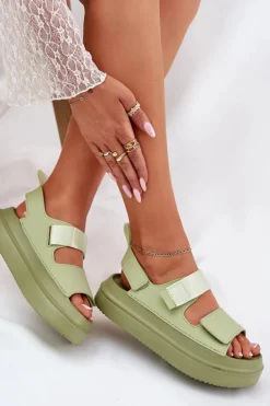 Sandały Damskie Na Platformie Z Rzepami Zielone Nitepira