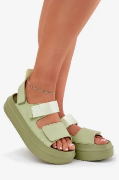 Sandały Damskie Na Platformie Z Rzepami Zielone Nitepira