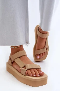 Sandały Damskie Na Platformie Beżowe Edireda